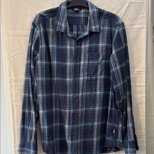 Eddie Bauer Blue and Brown Plaid Button Down Shirt
